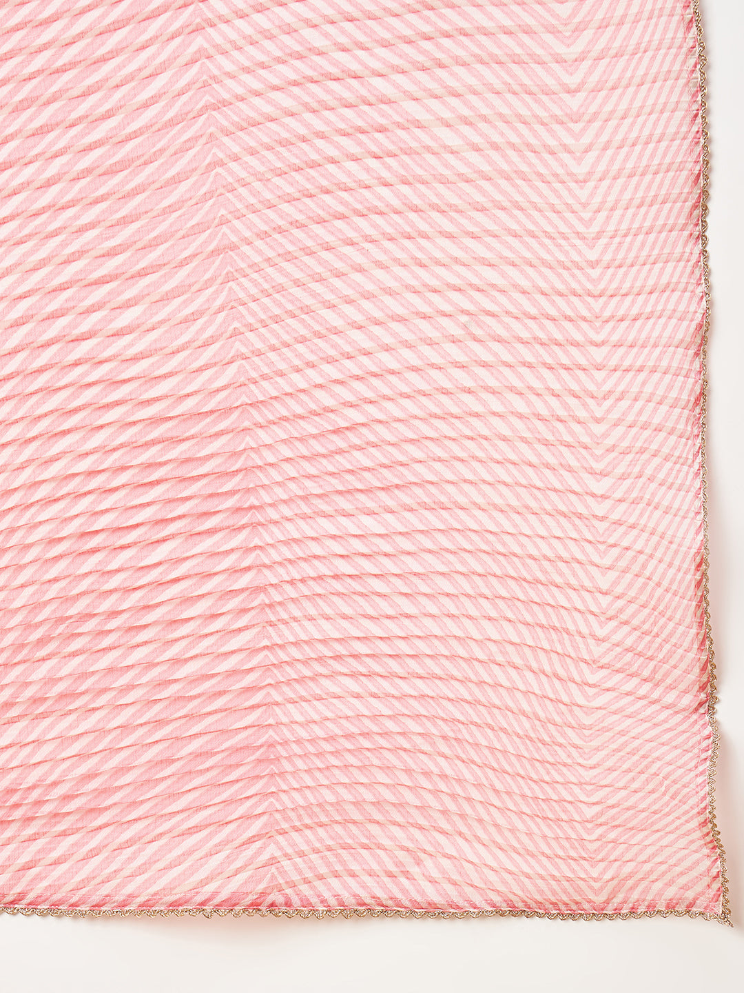 Baby Pink Pure Chiffon Zigzag Pleated Crush Print With Embellished Lace Saree with Unstitched Fancy Blouse