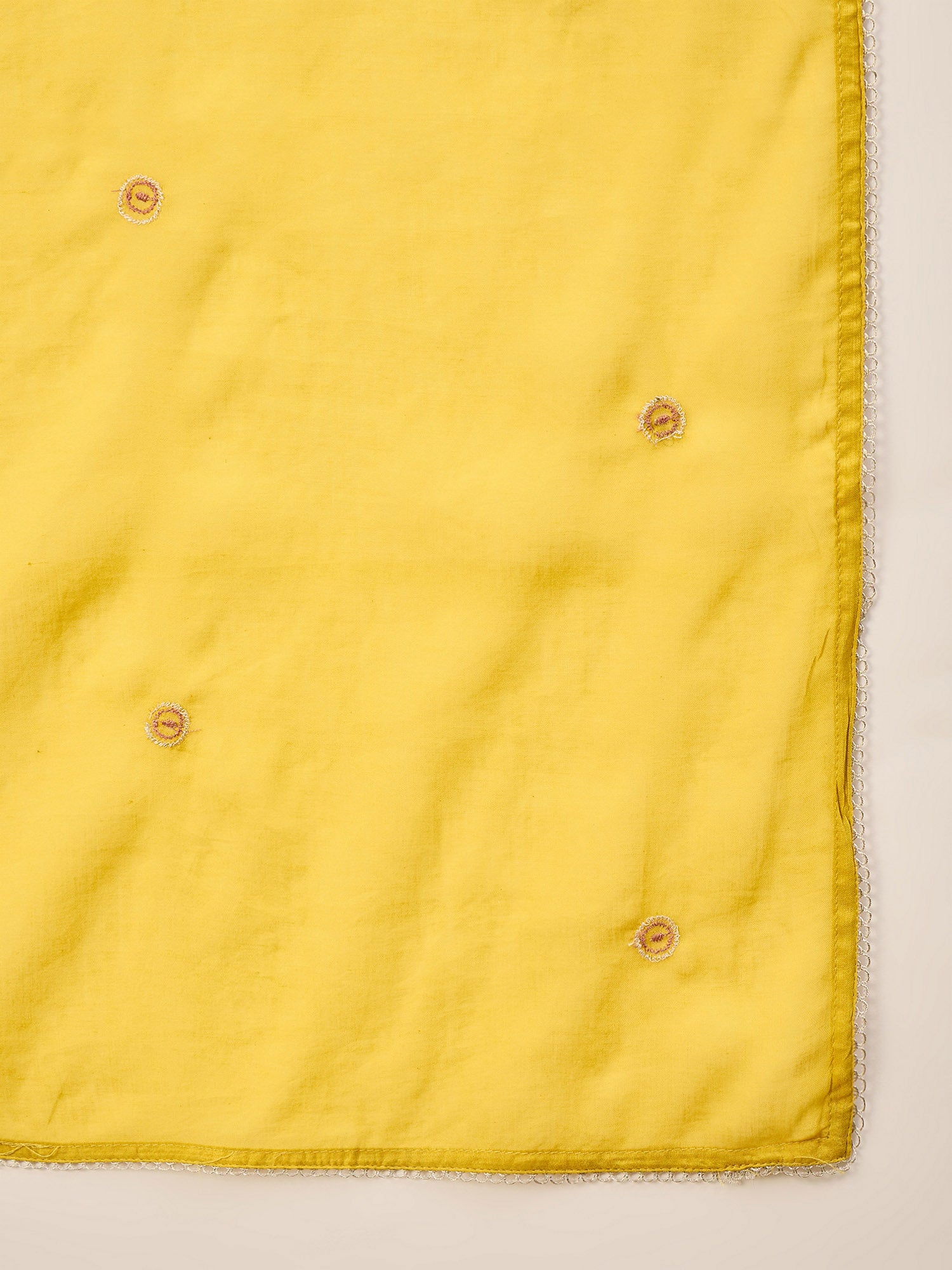 Yellow Pure Cotton Floral Embroidered With Buttons A-Line Kurta Trouser With Dupatta