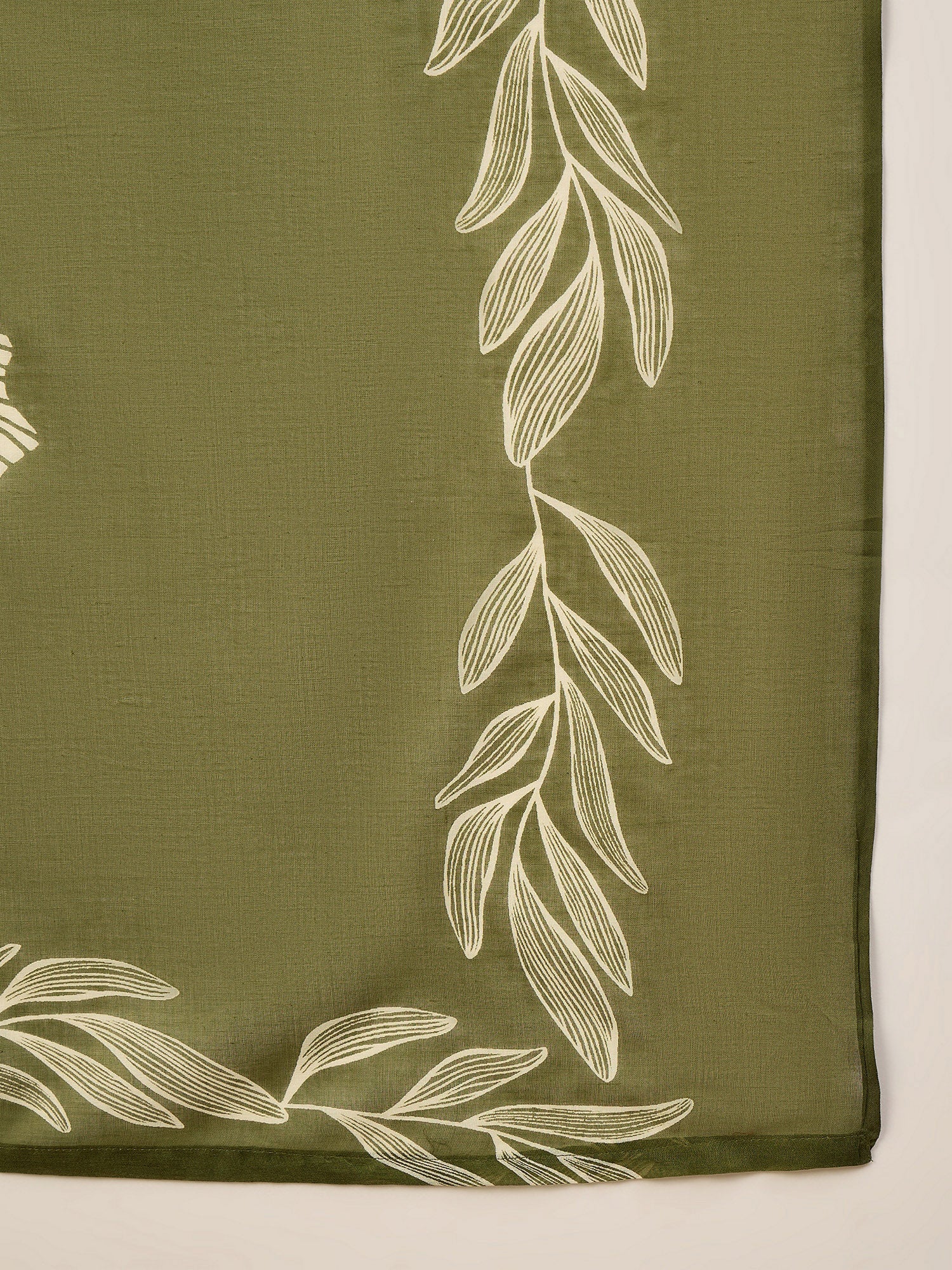 Olive Pure Cotton Floral Printed A-Line Kurta Trouser With Printed Dupatta