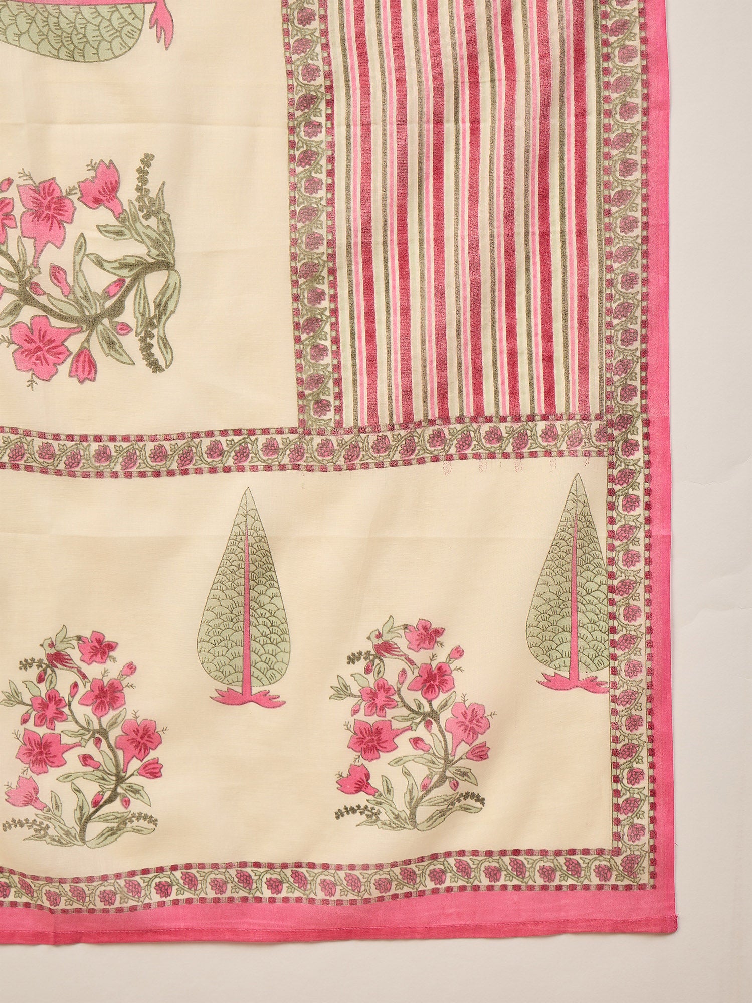 Multi Pure Cotton Floral Printed A-Line Sleeveless Kurta Trouser With Printed Dupatta