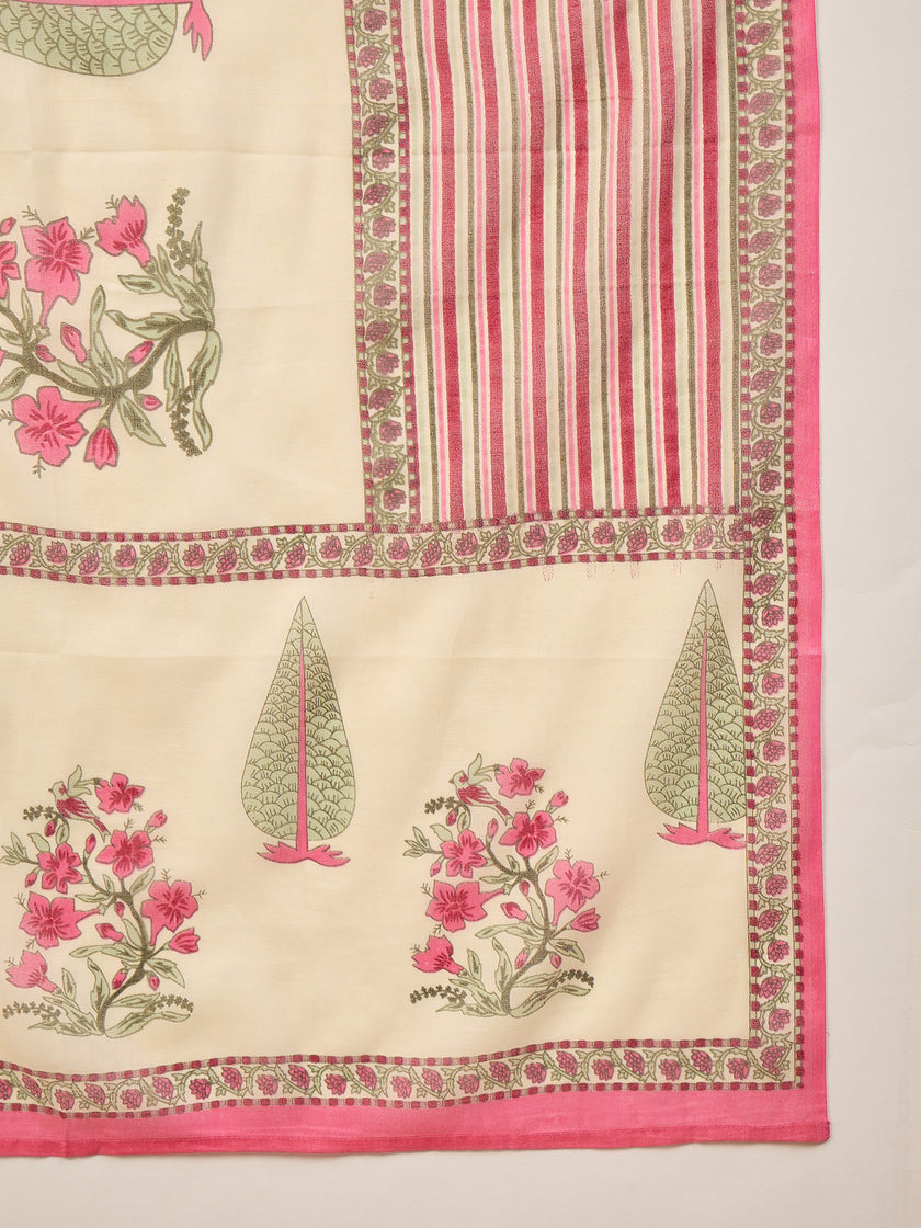 Multi Pure Cotton Floral Printed A-Line Sleeveless Kurta Trouser With Printed Dupatta