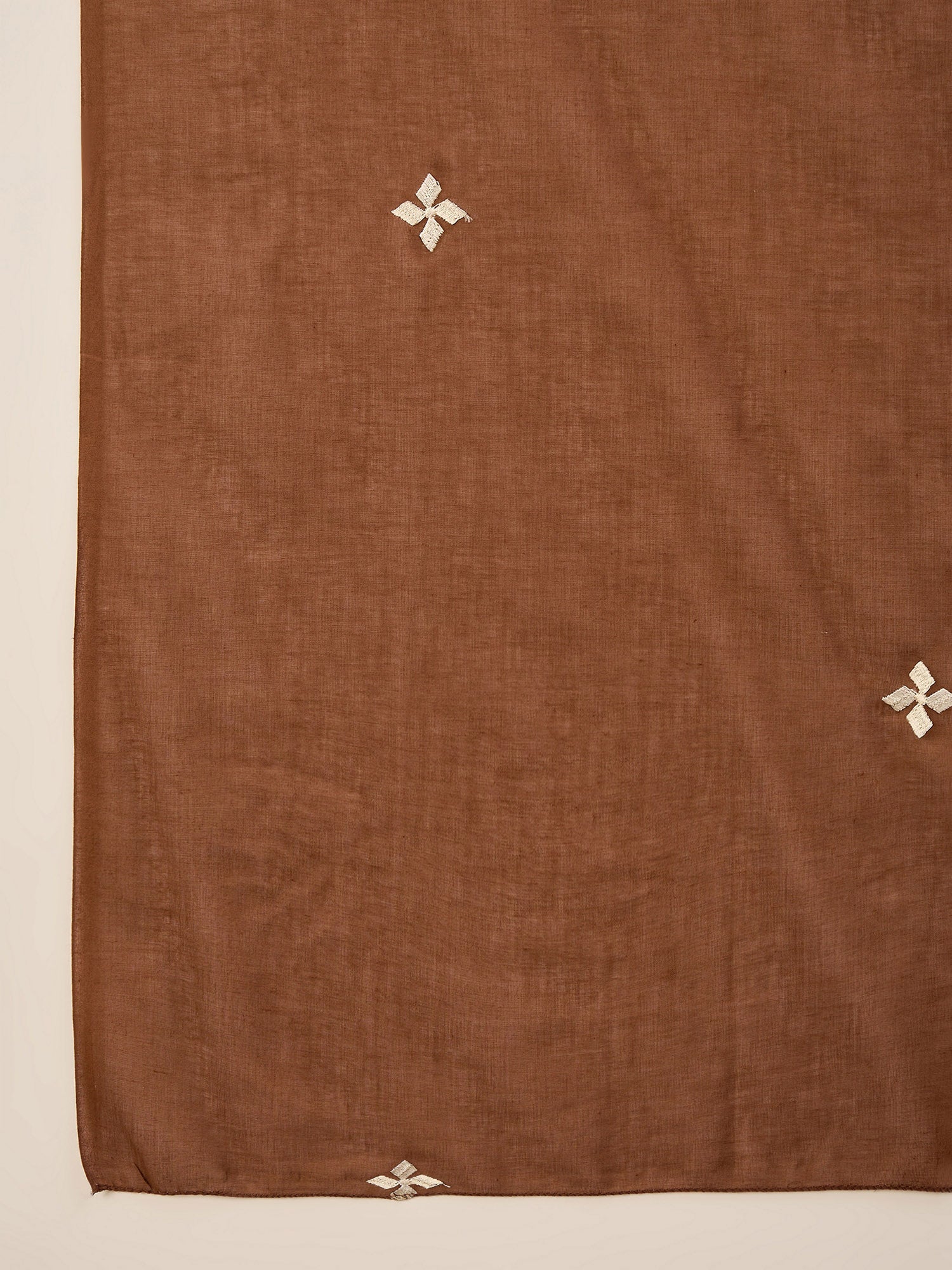 Brown Pure Cotton Geometric Embroidered A-Line Kurta Trouser With Dupatta