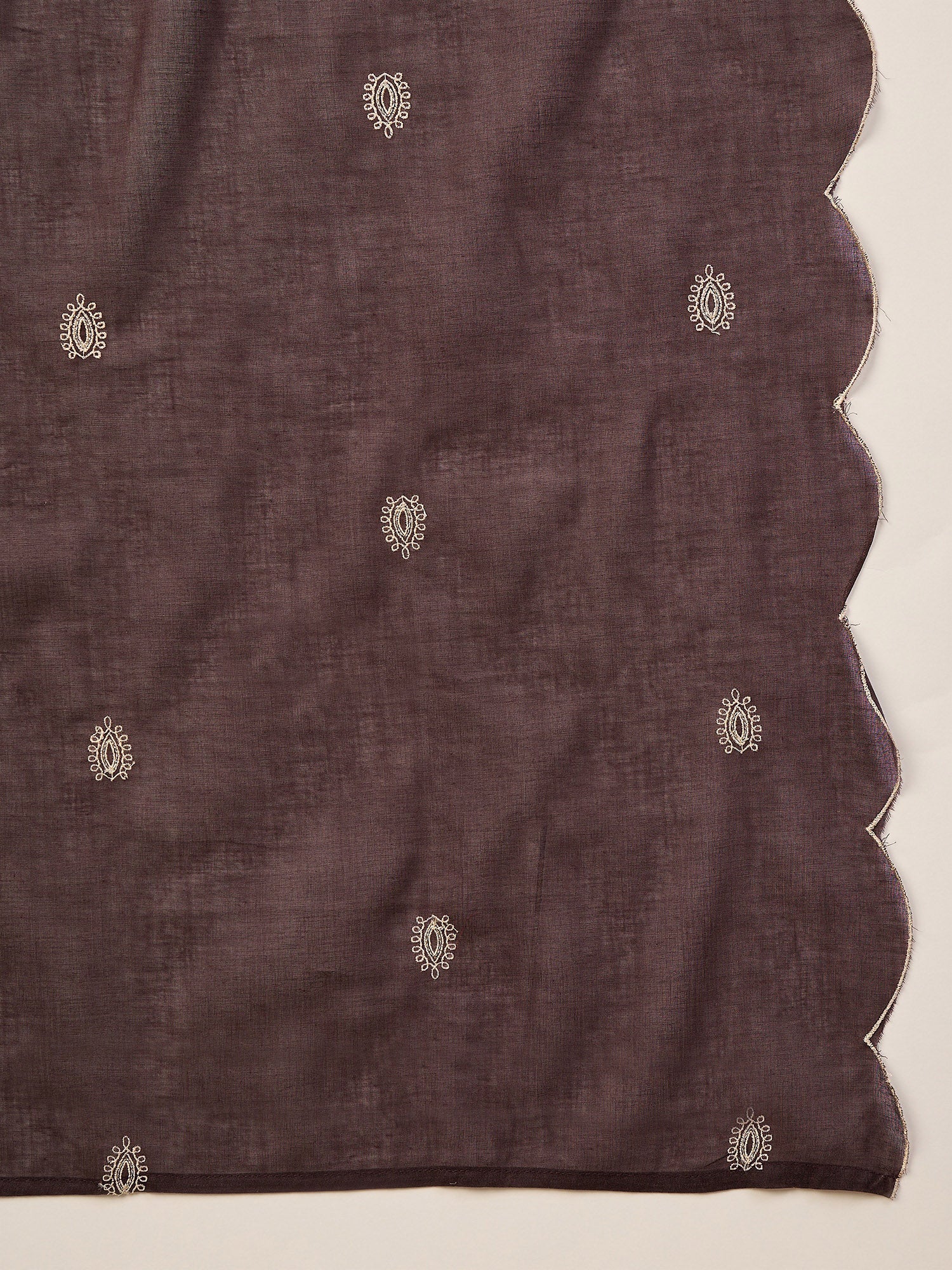 Brown Pure Cotton Embroidered A-Line Kurta Trouser With Embroidered Dupatta