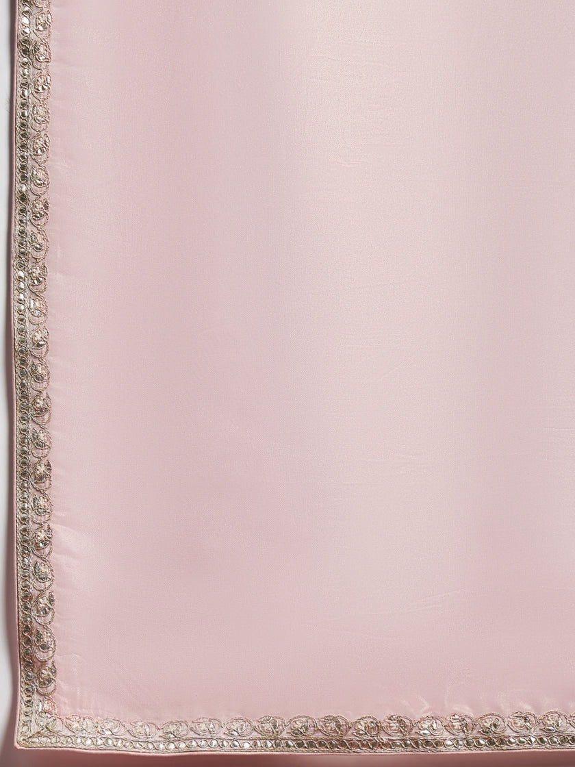 Pink  Organza Solid With Pure Gotta Embroidered Border Saree with Unstitched Fancy Blouse