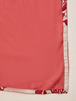 Red Pure Cotton Floral Printed A-Line Sleeveless Kurta Trouser With Dupatta