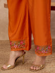 Orange Pure Cotton Beads & Stone Embroidered A-Line Kurta Trouser With Printed Dupatta