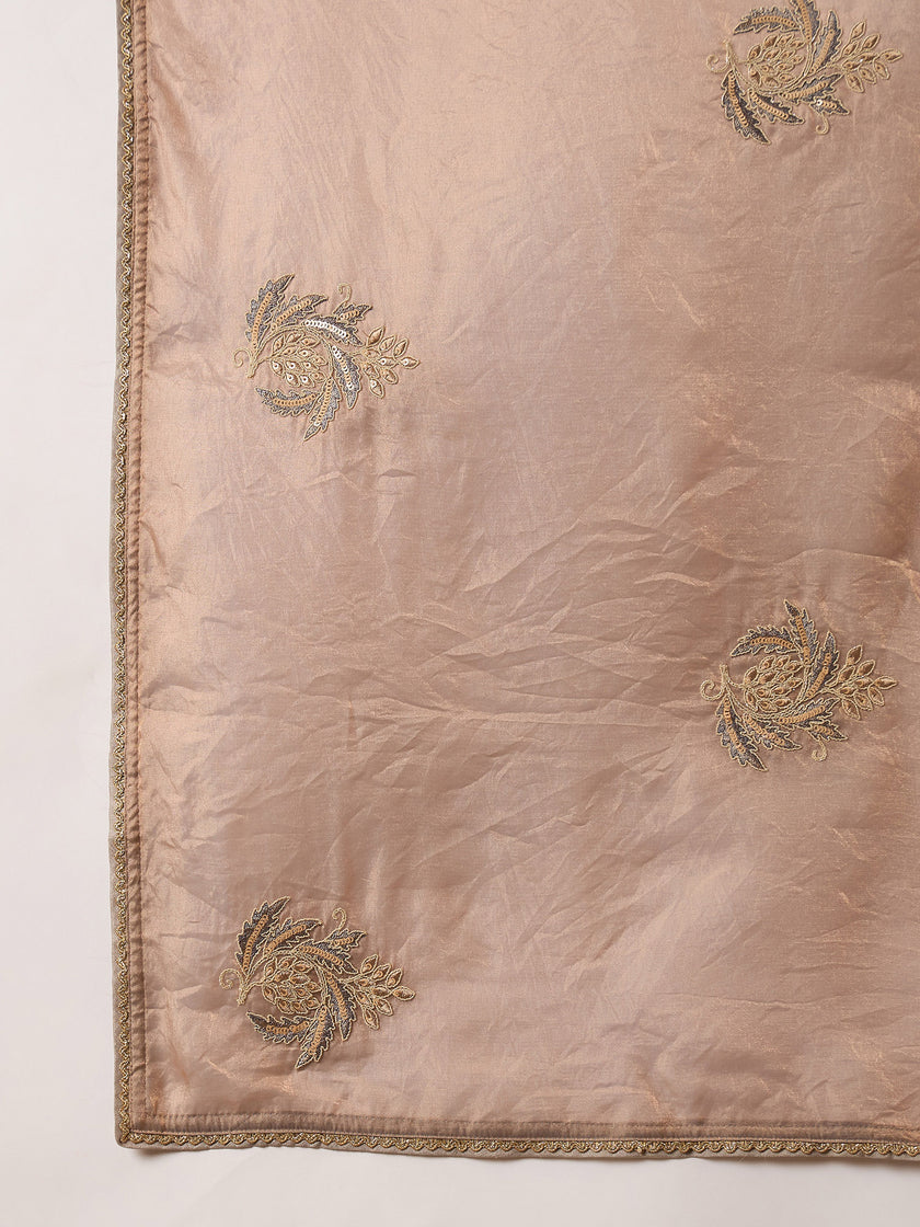 Beige Satin Solid with Coding Border Saree with Unstitched Blouse