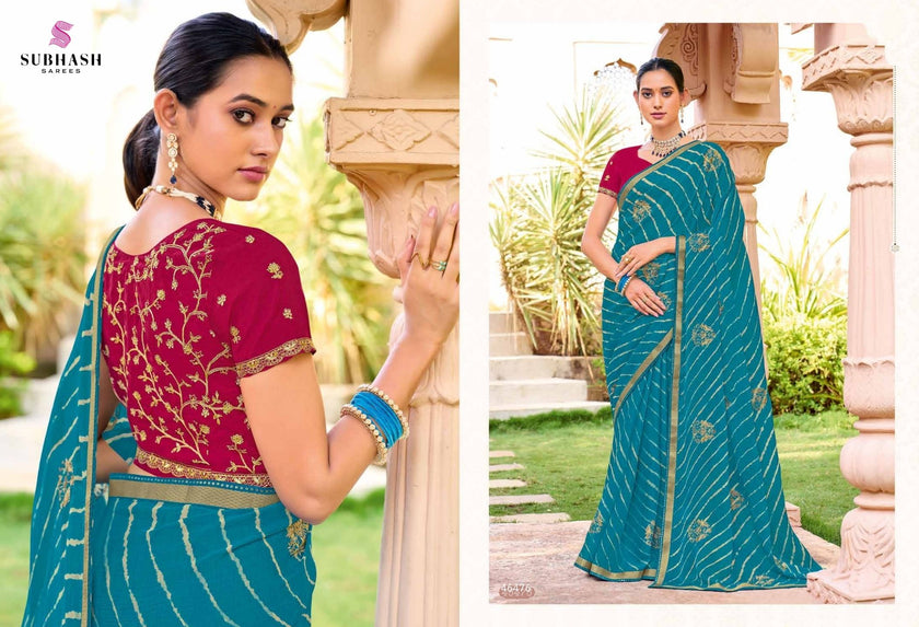 Bandhej-02 : Pure Chiffon Bandhani Print Embroidered Border Saree with Designing Blouse