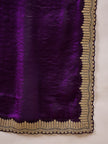 Purple Satin Solid with Coding Cut Work Border Saree with Unstitched Blouse