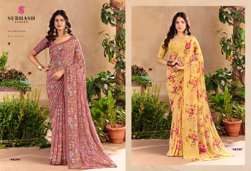 Gardenia-27 : Premium Georgette Digital Floral Print Saree with Premium Georgette Blouse