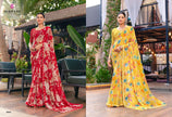 Kalyani-4 : Soft Georgette With Piping Border Floral Printed Saree with Printed Blouse