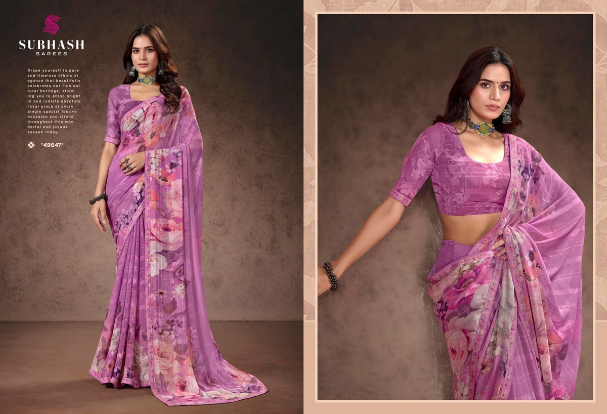 Prakruti-17 : Premium Georgette Saree with Digital Floral Print & Georgette Printed Blouse
