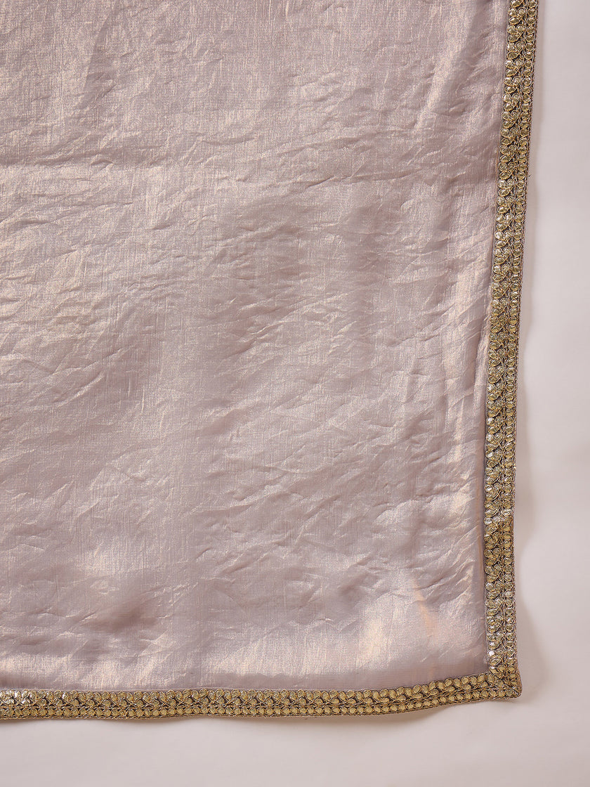 Silver Organza Solid with Gota Lace Saree with Unstitched Blouse