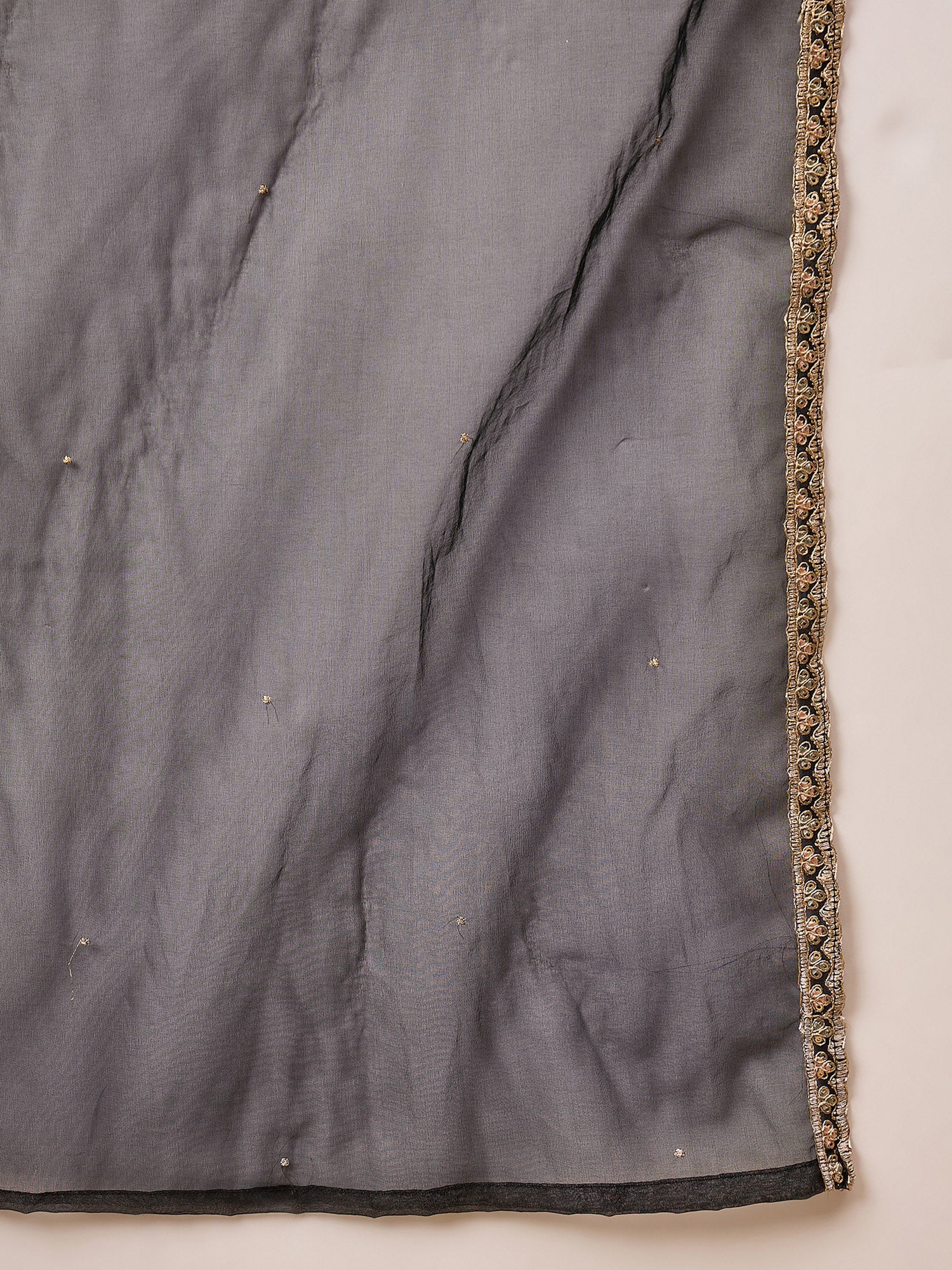 Black Silk Blend Solid A-Line Kurta Trouser with Dupatta