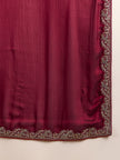 Maroon Satin Solid With Embroidered Border Saree with Unstitched Fancy Blouse