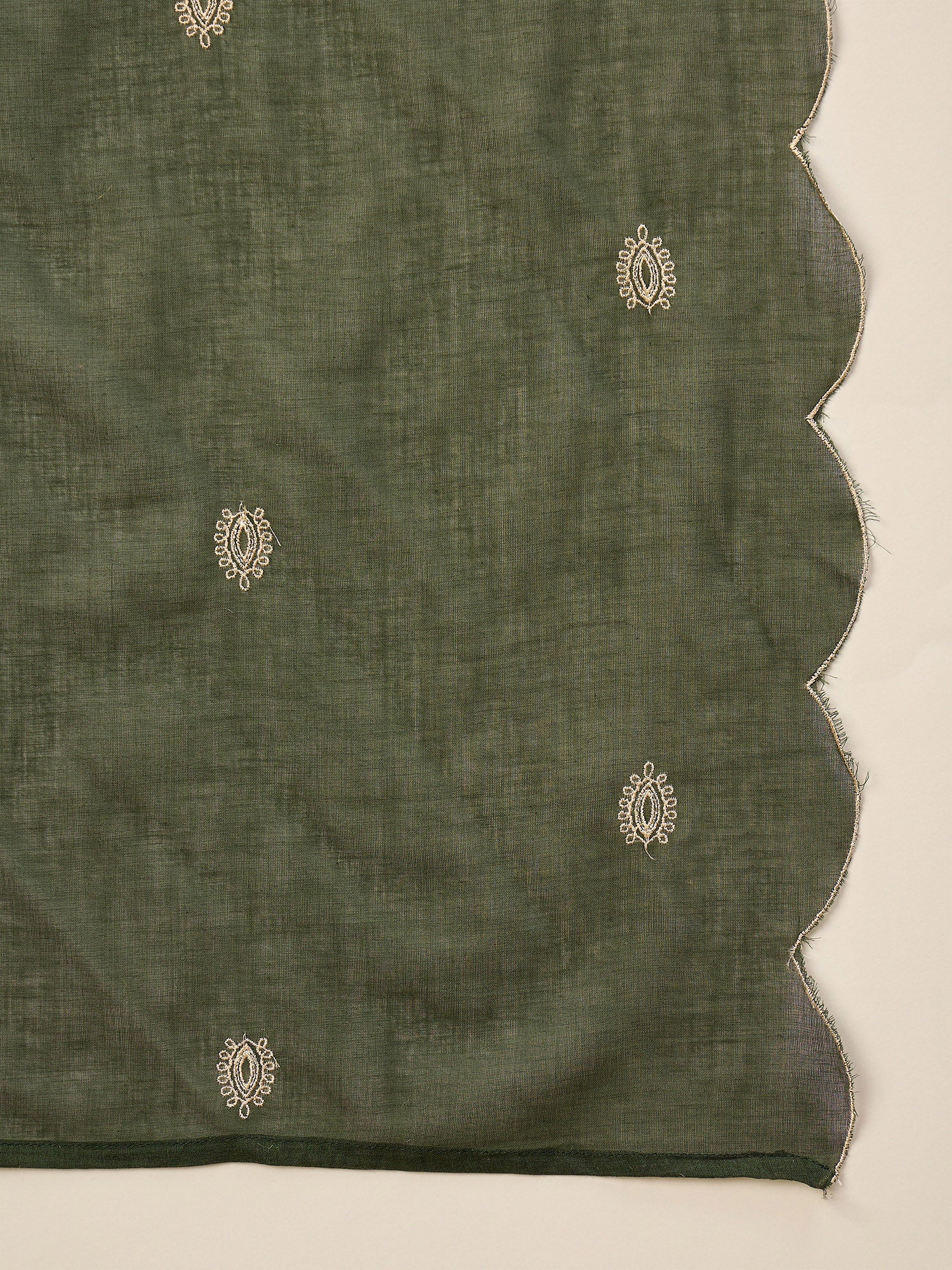 Green Pure Cotton Embroidered A-Line Kurta Trouser With Embroidered Dupatta