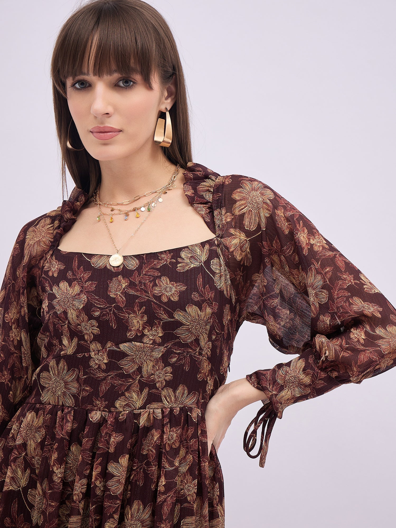 Multi Polyester Printed Fit and Flare Dress