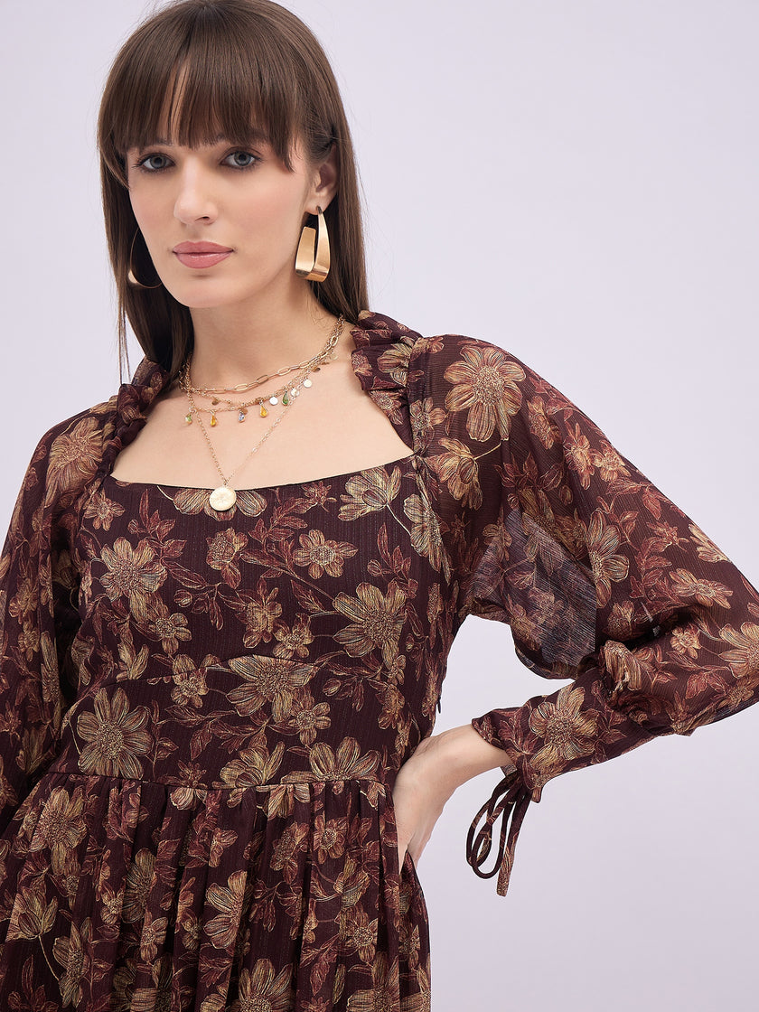 Multi Polyester Printed Fit and Flare Dress