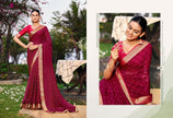 Riviera-28 : Soild Moss Chiffon Geo.Printed Saree with Chiffon Blouse