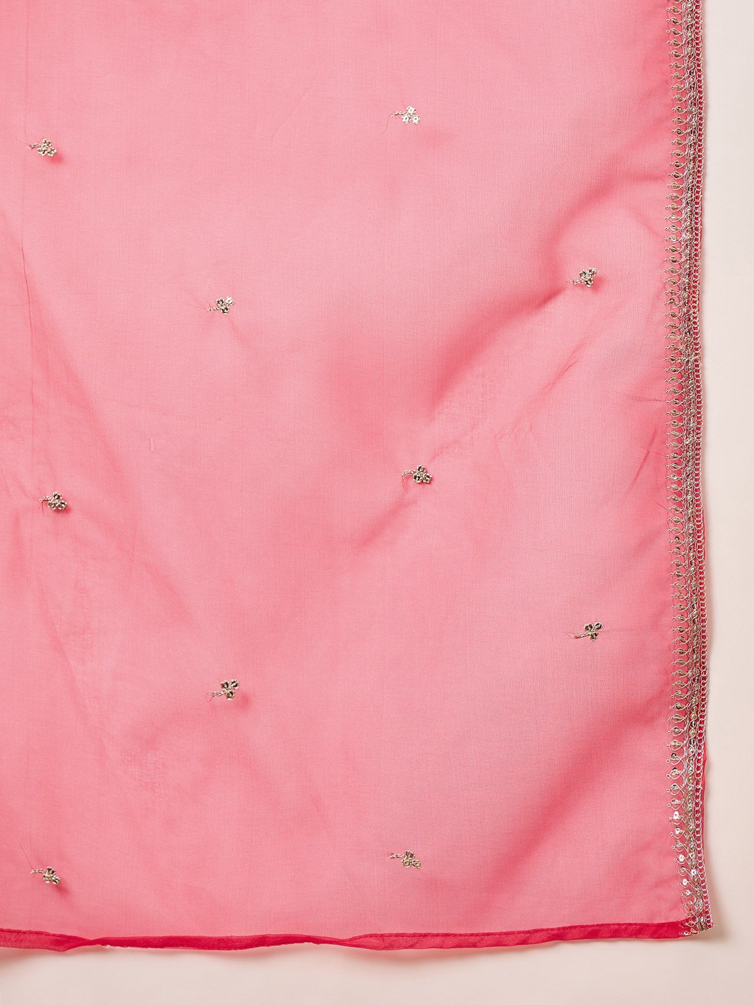 Rose Chanderi Silk Solid A-Line Kurta Trouser with Dupatta