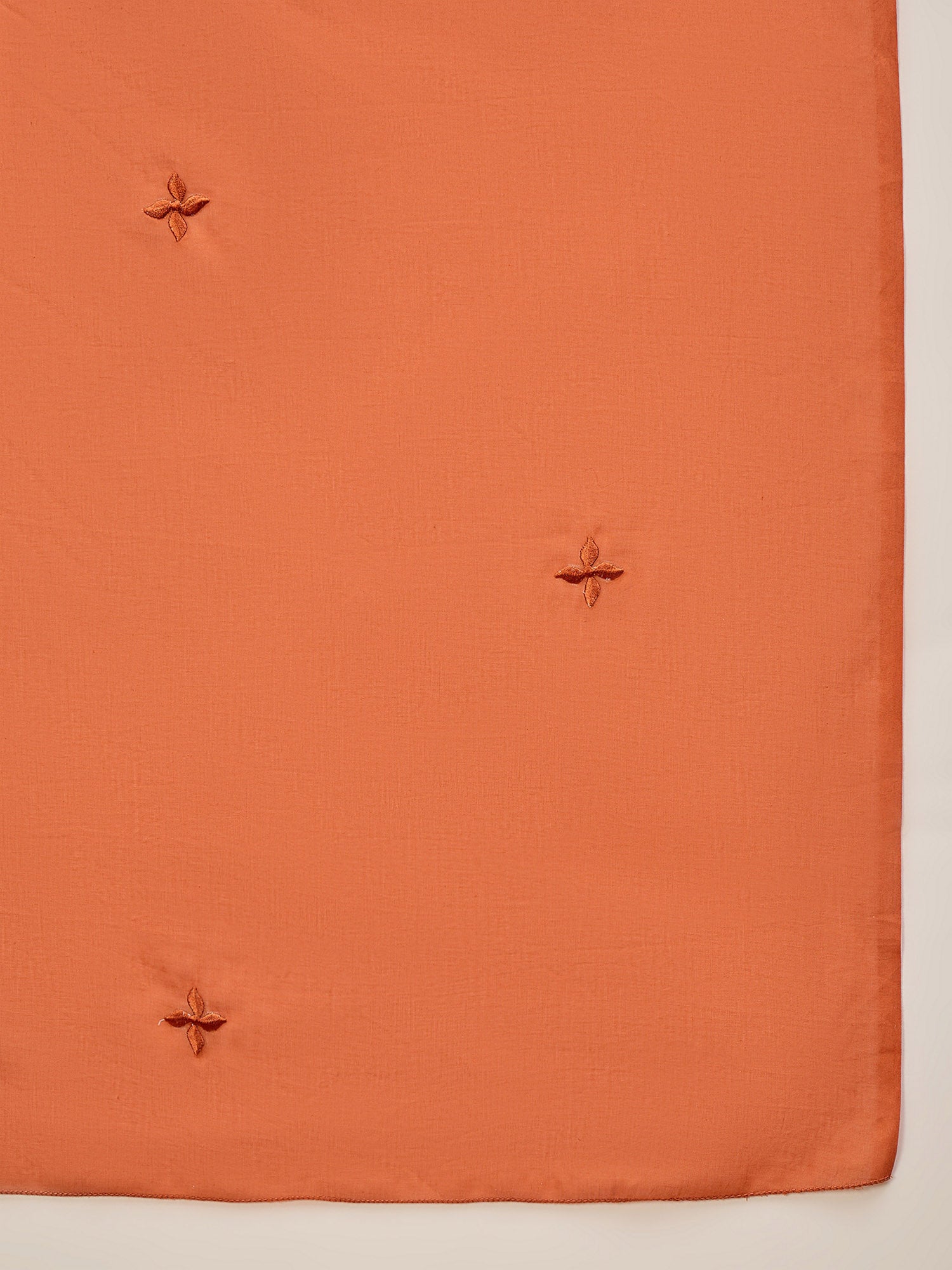 Rust Pure Cotton Geometric Embroidered A-Line Kurta Trouser With Dupatta
