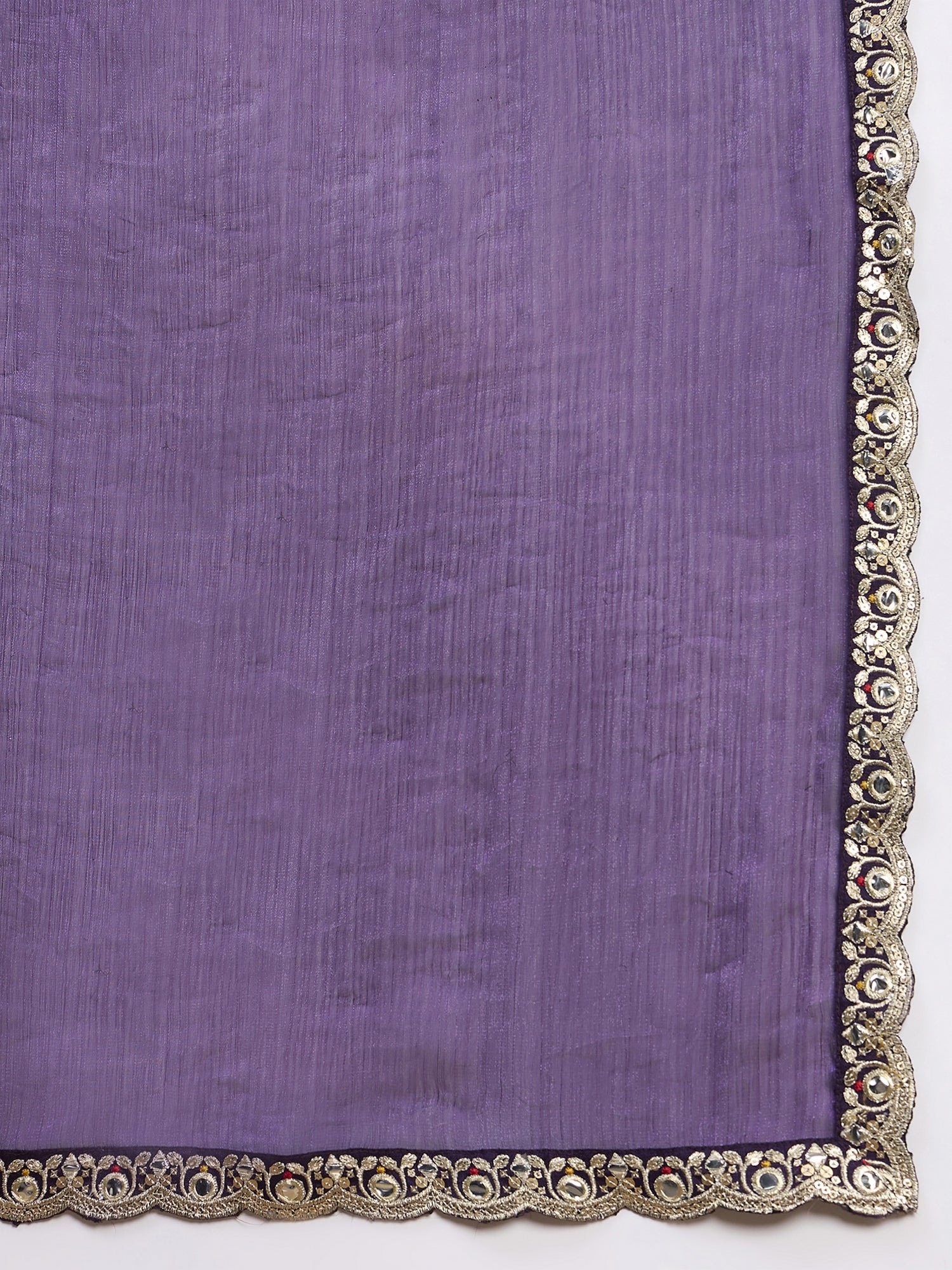Purple Satin Solid With Embellished Lace Saree with Unstitched Blouse