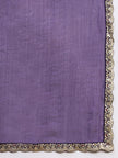 Purple Satin Solid With Embellished Lace Saree with Unstitched Blouse