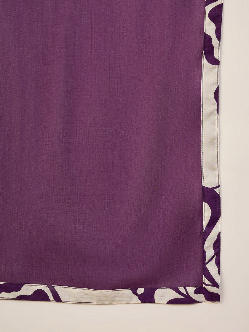 Purple Pure Floral Cotton Printed A-Line Sleeveless Kurta Trouser With Dupatta