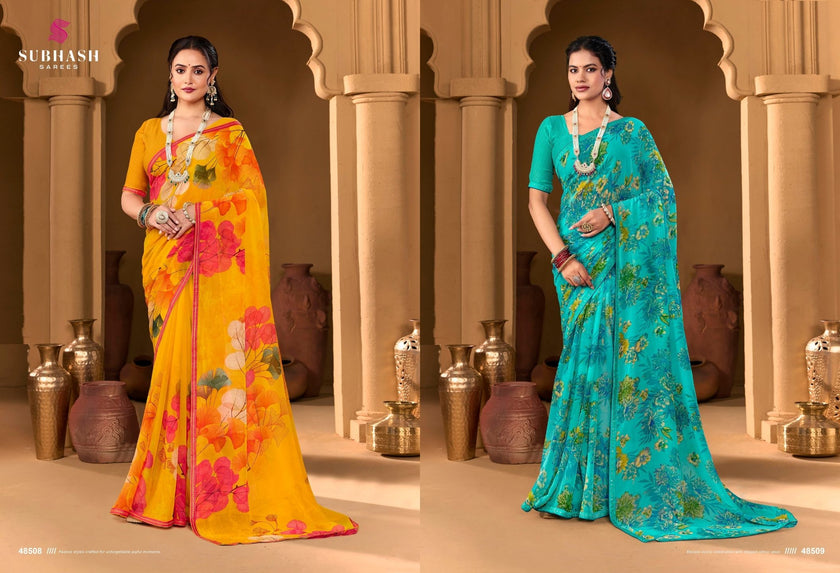 Ruchika : Georgette Printed Saree with Designer Border & Georgette Blouse
