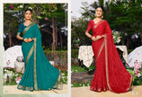 Riviera-28 : Soild Moss Chiffon Geo.Printed Saree with Chiffon Blouse