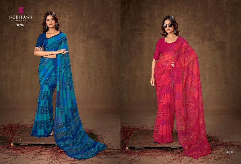 Homemaker-20 : Light Weight Georgette Printed Saree with Printed Blouse
