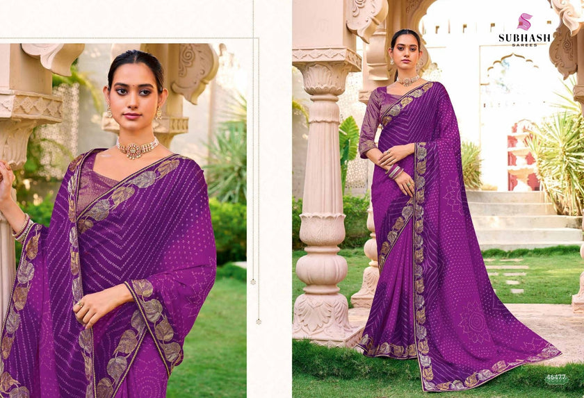 Bandhej-02 : Pure Chiffon Bandhani Print Embroidered Border Saree with Designing Blouse