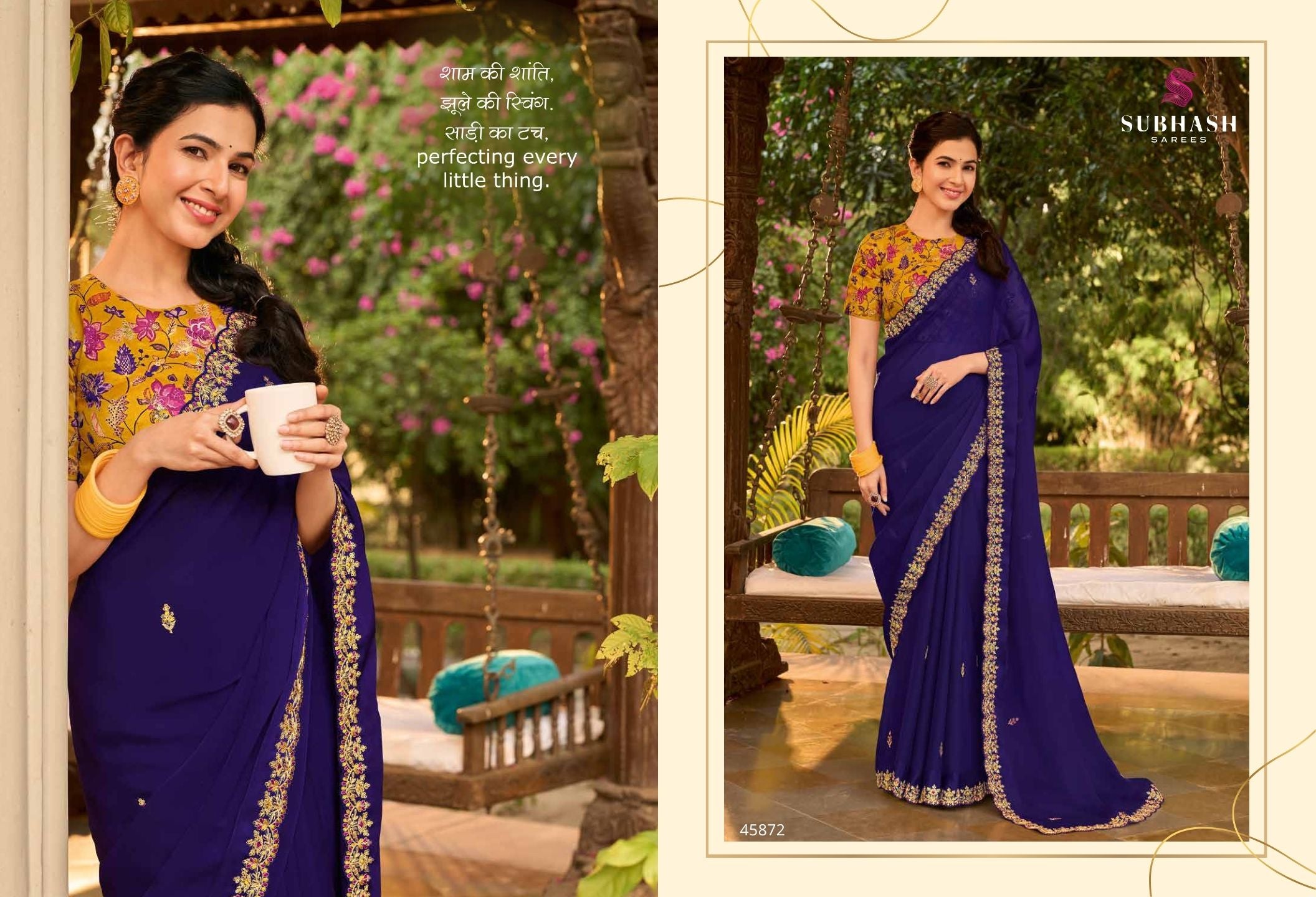Saathiya: Chiffon Organza Designer Embroidered Sarees with Tusser Silk Blouse