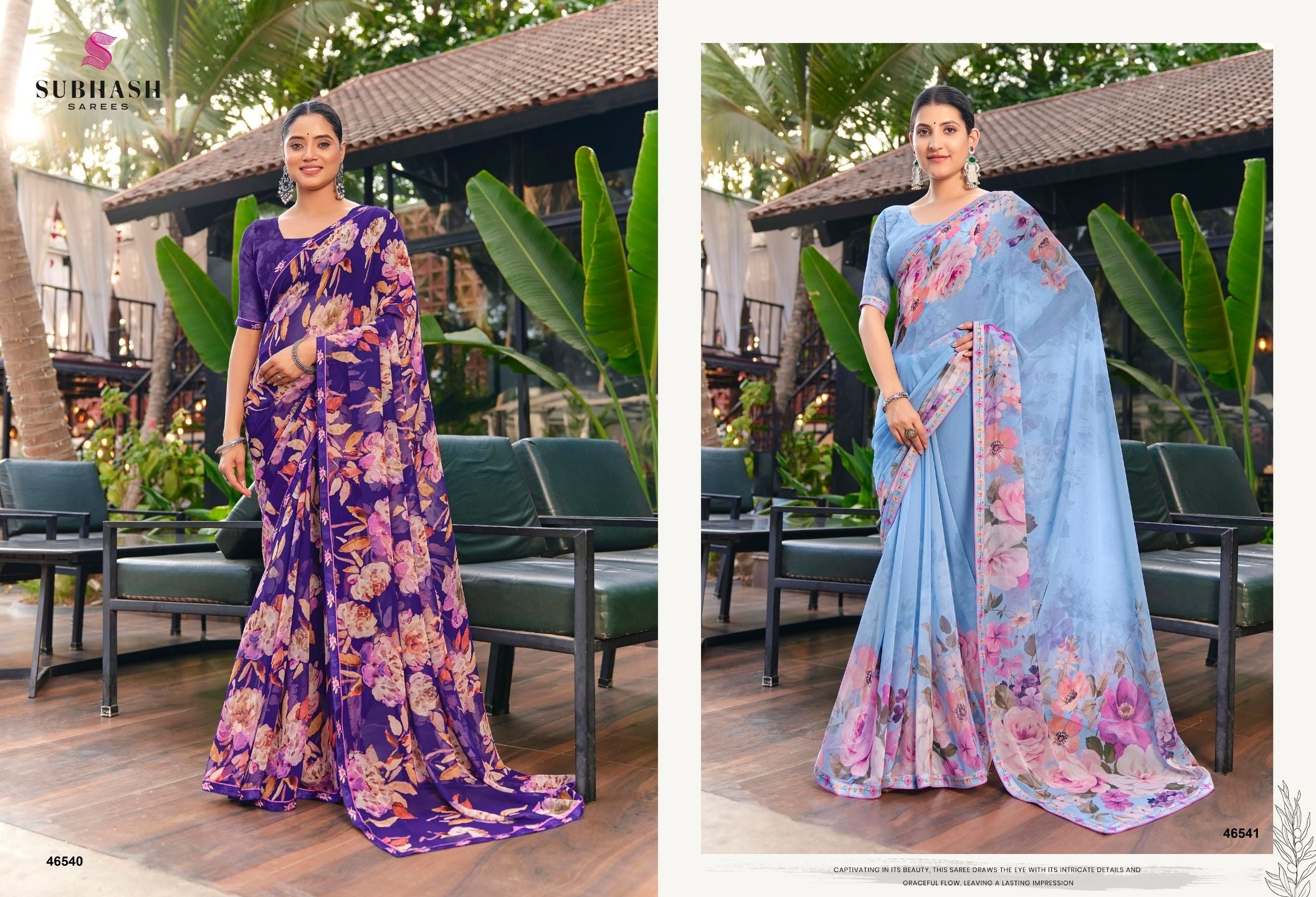 Kalyani-4 : Soft Georgette With Piping Border Floral Printed Saree with Printed Blouse