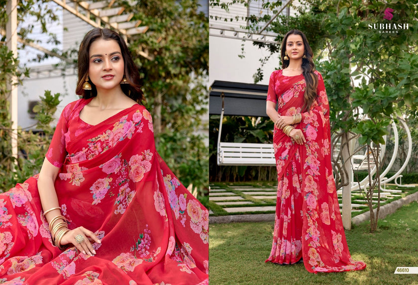 Gardenia-25 : Soft Georgette Floral Printed Saree with Printed Blouse
