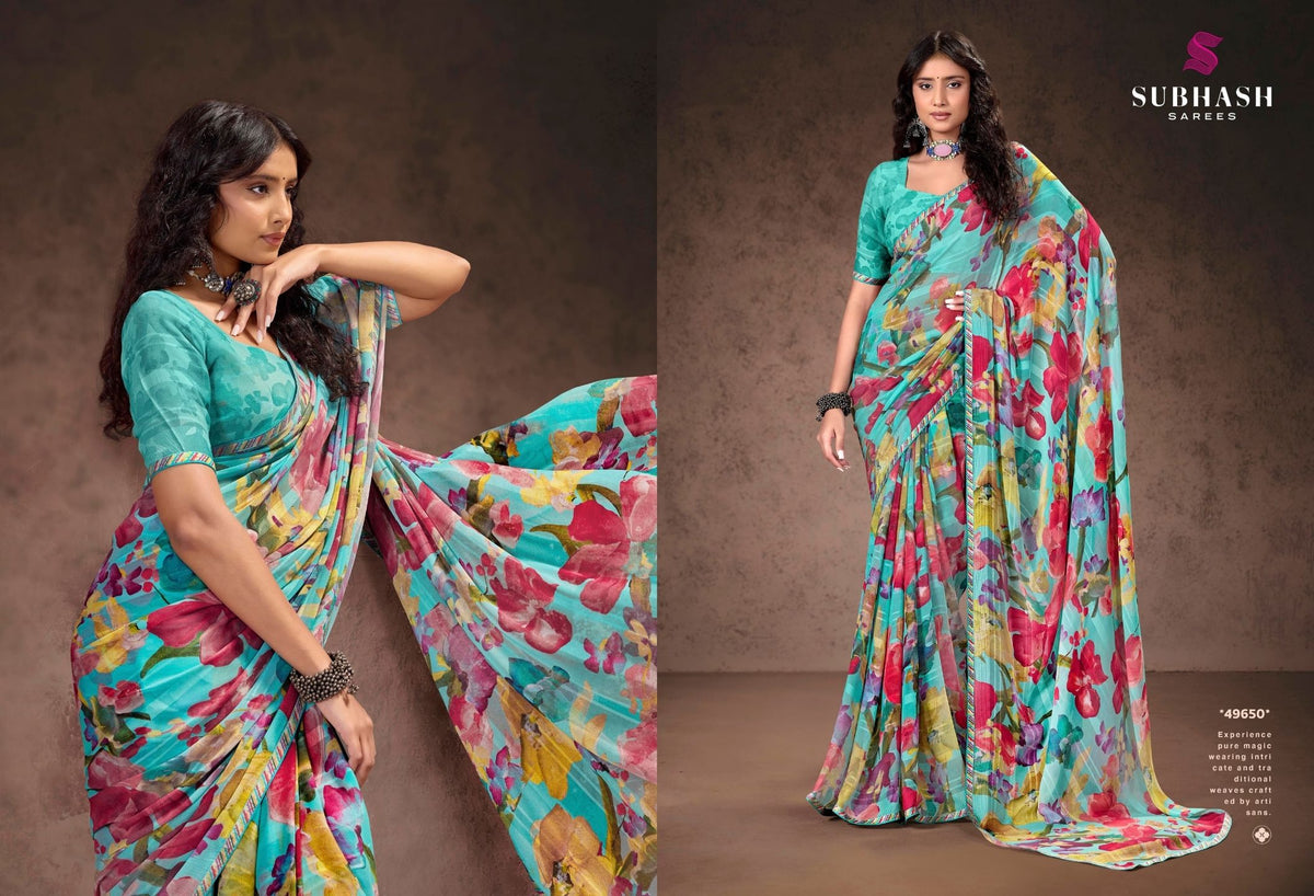 Prakruti-17 : Premium Georgette Saree with Digital Floral Print & Georgette Printed Blouse