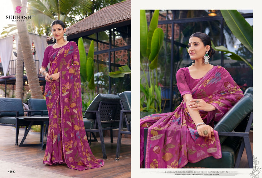 Kalyani-4 : Soft Georgette With Piping Border Floral Printed Saree with Printed Blouse