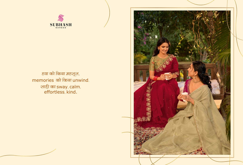 Saathiya: Chiffon Organza Designer Embroidered Sarees with Tusser Silk Blouse