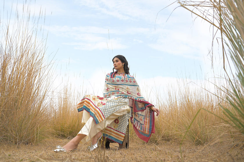 Multi Pure Cotton Ajrakh Printed A-Line Kurta Trouser With Dupatta