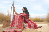 Red Pure Cotton Ajrakh Printed A-Line Kurta Trouser With Dupatta
