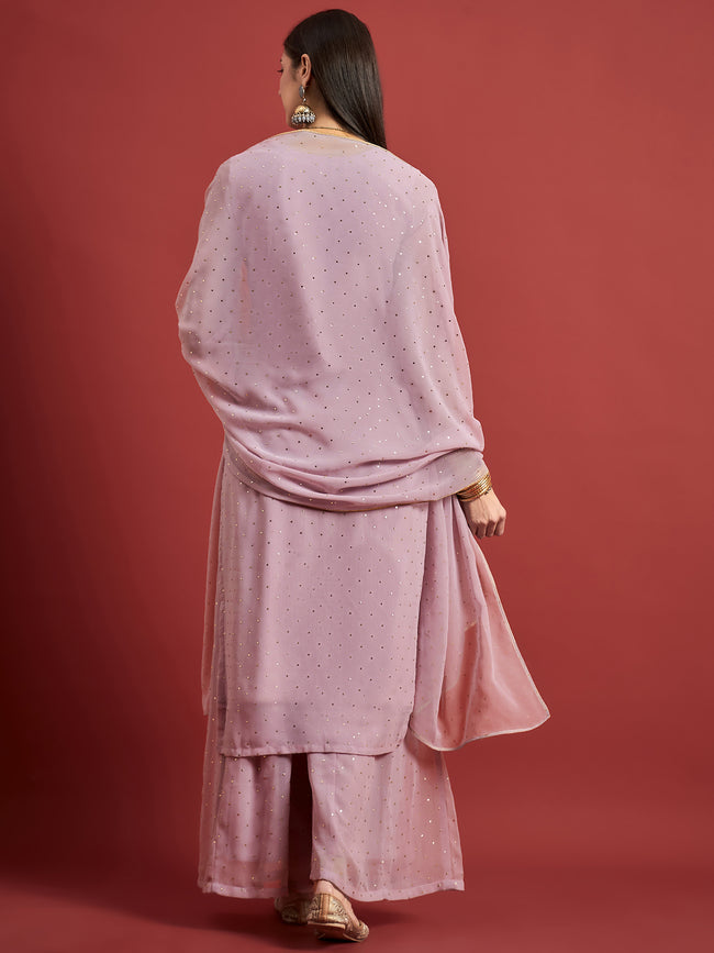 Purple  Georgette Embroideried A-Line Kurta Palazzos