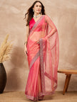 Pink  Organza Solid with Coding Border Saree with Unstitched Blouse