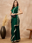 Green Organza Solid with Gota Lace Saree with Unstitched Blouse