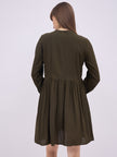 Olive Green BLENDED Solid Regular Sleeves Solid Dress