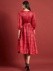 Pink Polyester Printed Puff Sleeves Ethnic Motifs Dress