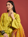 Lime Green  Art Silk Embroideried A-Line Kurta  Trouser