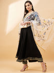 Black Pure Cotton  Printed  Anarkali Kurta  Trouser