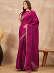 Magenta Organza Solid with Gota Lace Saree with Unstitched Blouse