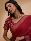 Pink Pure Chiffon Printed With Readymade Lace Saree with Unstitched Fancy Blouse