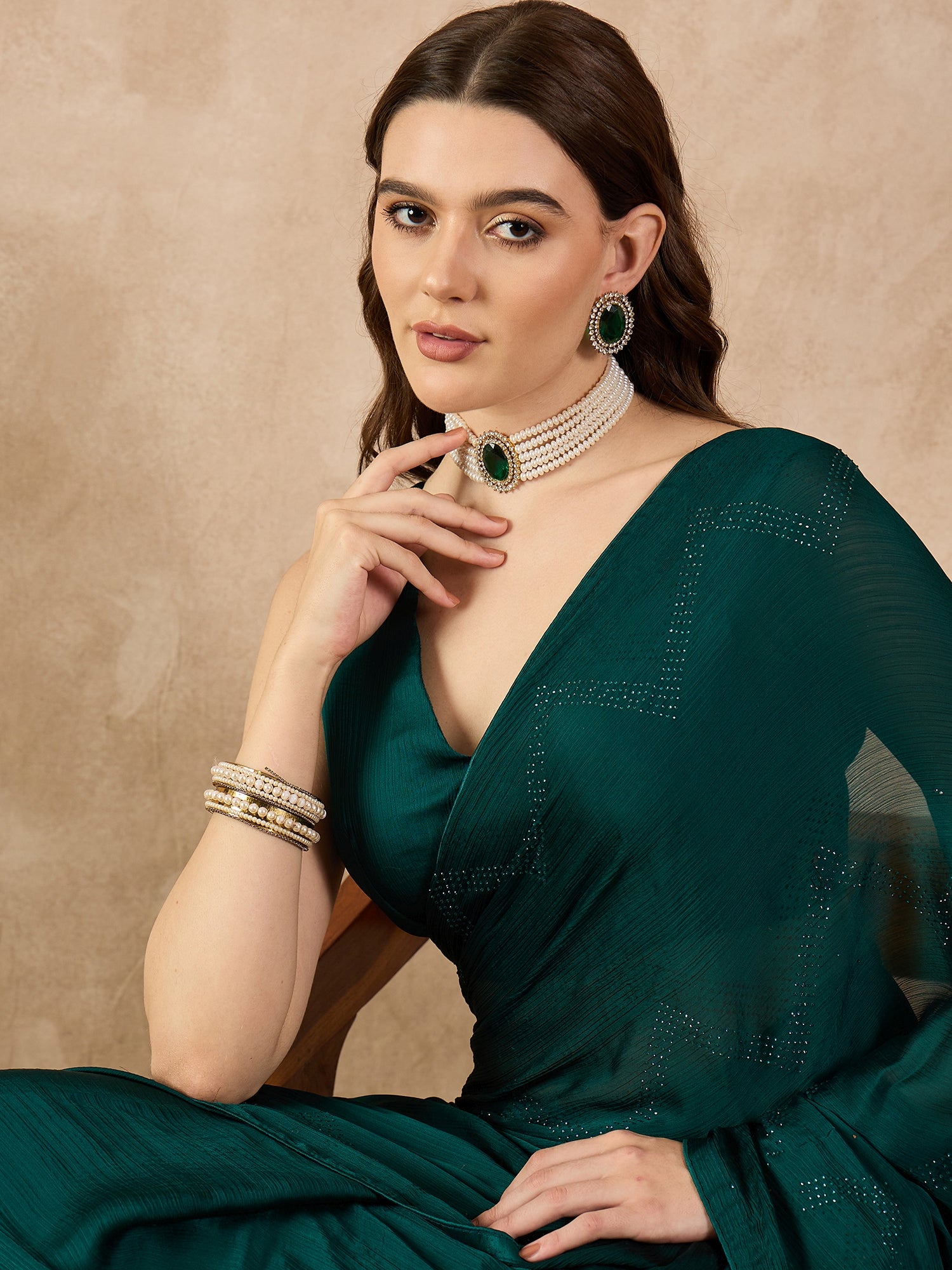 Green Satin Solid With Stone Work Border Saree with Unstitched Fancy Blouse